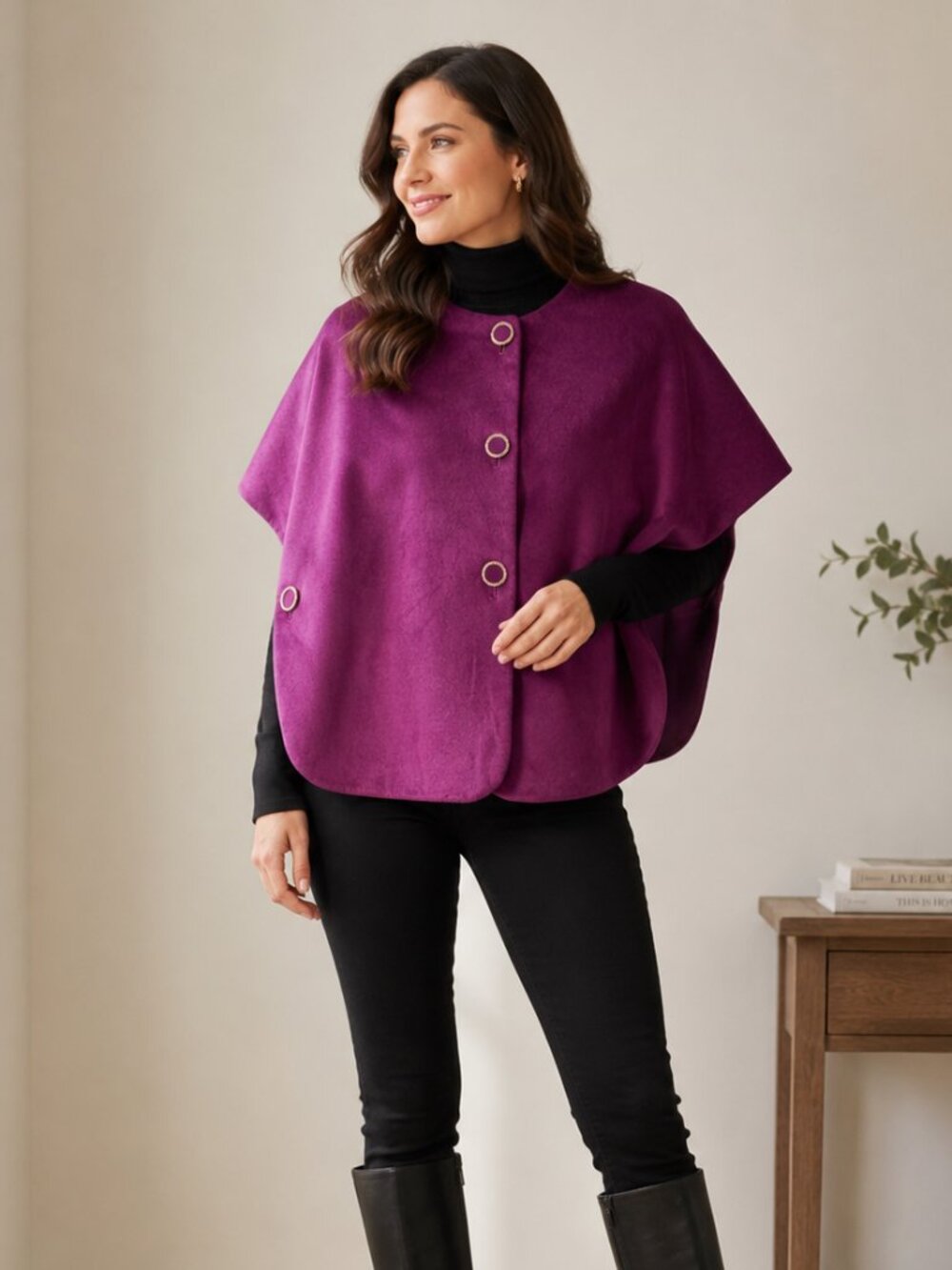 Talbots Purple Wool Blend Capelet Poncho Cape Size Medium